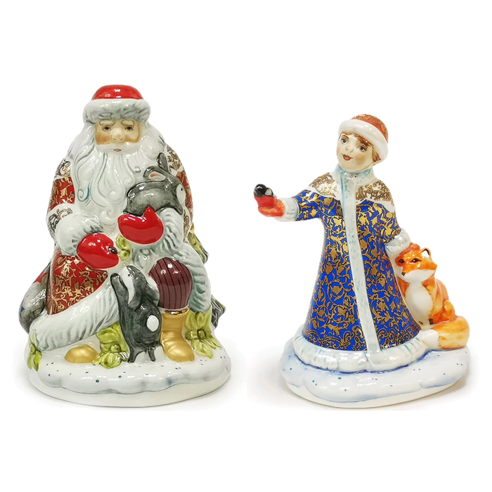 A set of Christmas figurines made of porcelain "Santa Claus and the Snow Maiden"